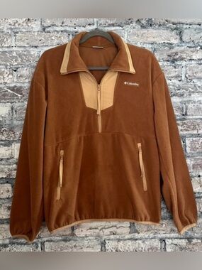 Columbia Carmel Brown Two-Tone Fleece Half-Zip Pullover with Tan Trim Unisex